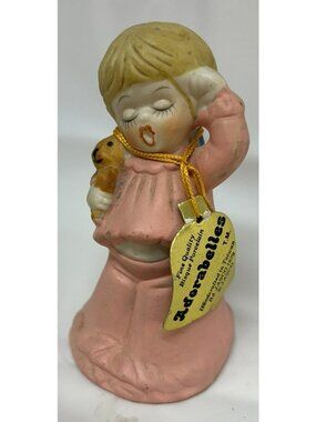 W/ TAG! VTG Jasco Adorabelles Porcelain Figurine Bell Sleepy Girl Pink Pajamas